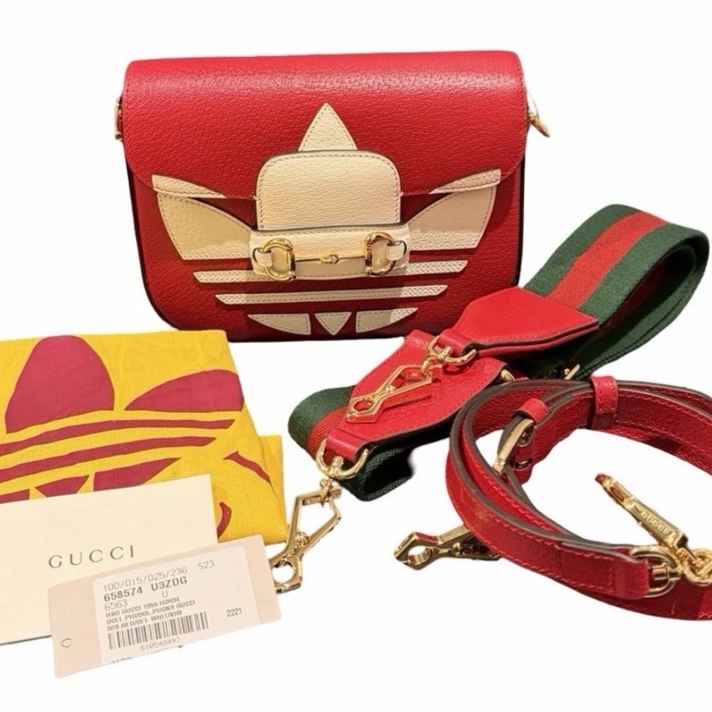 NEW Gucci X Adidas Horsebit 1955 Bag Red and White